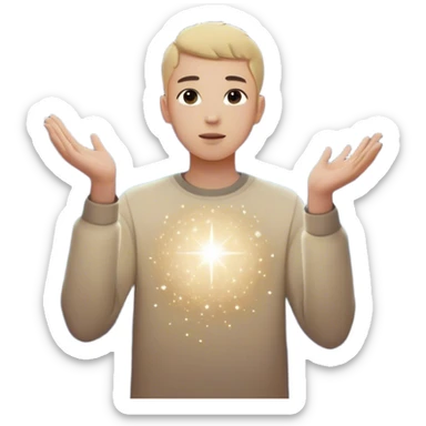 A young man stands in a vast, starry universe, surrounded by floating particles of light. Each particle represents a choice, a moment, a memory—his personal universe. He reaches out, touching one, knowing that everything he does stays in this space forever. universe around him sticker