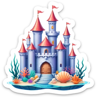 Ariel's underwater castle from The Little Mermaid white, colorful coral, seashell architecture, simple,  sticker