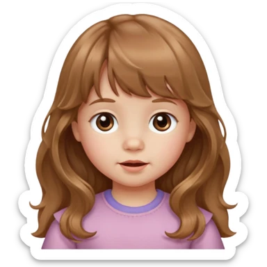 Please generate a portrait of a toddler with long, wavy, light brown hair and bangs.
 sticker