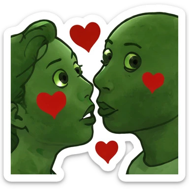 Couple of blonde girl and boy with black hair and fair skin is kissing with a lot of hearts around them sticker