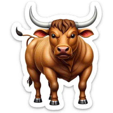 Cinematic Realistic depiction of a powerful Spanish charging bull, rendered with dynamic muscle definition and detailed, textured hide, set against a dramatic backdrop with intense, action-packed lighting sticker