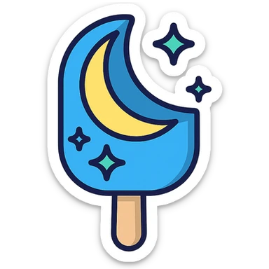 moonbeam ice cream, stylized, crescent moon shape, sparkles, cool tones sticker