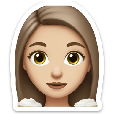 white girl with brown long hair and a hot chocolate green eyes sticker