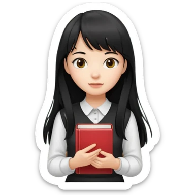 lecture girl with straight bangs fringe long black color hair 
with book and blackboard sticker