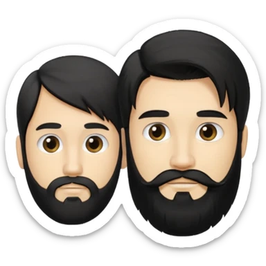 Man with long black hair tied in a tail and beard with a young blond short-haired without a beard sticker
