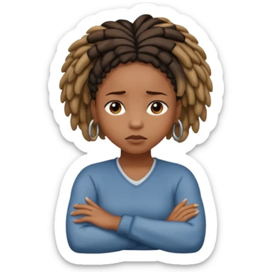 black girl with short locs just past the ear with her arms folded like she’s irritated  sticker