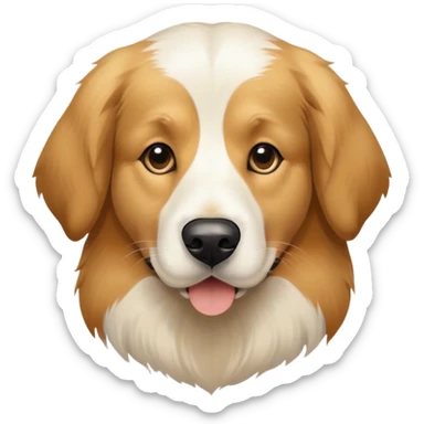 This is a big, dog with a white and brown face thats fur texture is like a golden retriever who got way too close to the camera, white face and very dark brown ears with black around his eyes  sticker