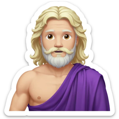 Jupiter from The Olympians with long platinum blonde wavy hair and beard, purple toga sticker