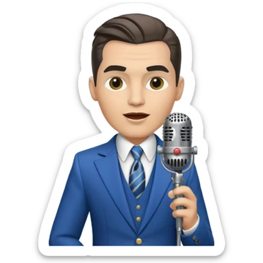 cinematic realistic - musician Falco sings on a retro antique microphone sticker
