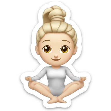 Pale skinned fit woman In a white tight yoga suit With ash blonde hair in a ponytail and gray eyes doing yoga sticker