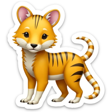 Colorful tropical exotic shiny white beautiful fantasy-Thylacine-Vernid-Cacomistle-Oncilla-animal-Fakémon-hybrid-fursona (full body) sticker