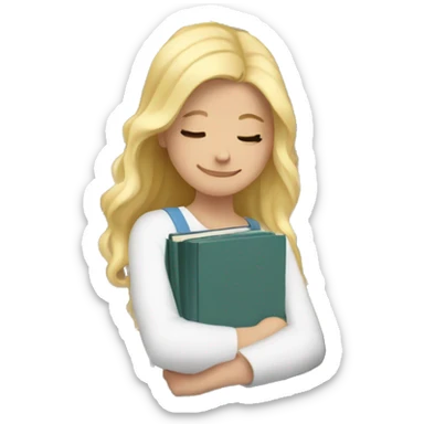 A white blonde girl hugging a pile of books sticker