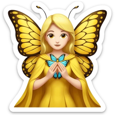 nature spirit woman dressed as butterfly herald yellow, wing sleeves spread sticker