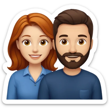 👩🏼‍❤️‍👨🏽 Something like this, but make the guy more lighter and give the girl a bit more red hair like ginger style make the guy have dark brown hair, same with the beard and add her in the middle top sticker