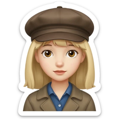pinterst girl with heavy bang and newsboy cap on her hat sticker