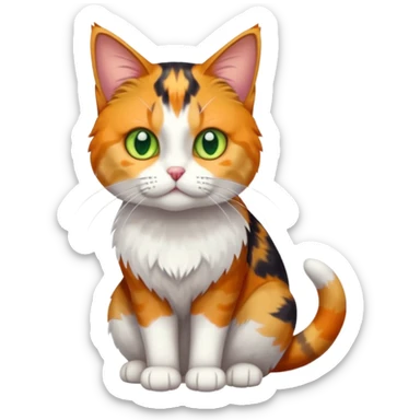 full body anxious looking colourful calico tabby cat with disproportioned head to body with fully white front legs sticker
