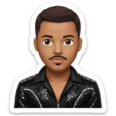 Christopher Williams, R&B Singer with dark brown hair, black sequin outfit sticker