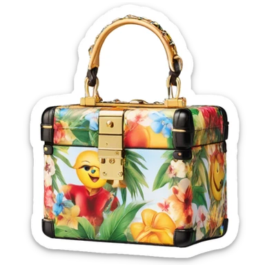 Dolce and Gabbana small box bag with colourful summer print and golden detais 2023 sticker