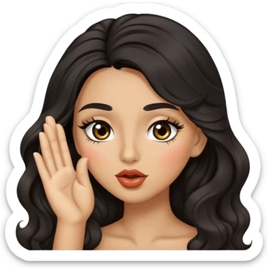 woman with olive skin, brown eyes and long lashes, and long black wavy hair blowing kiss sticker