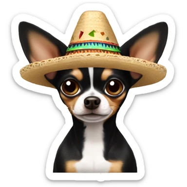 A black and brown only pointy ear chihuahua wearing a sombrero  sticker