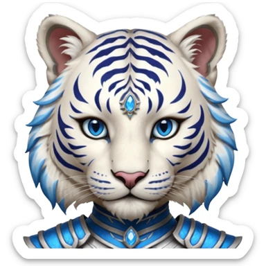 ESO Female white tiger khajiit leader of the umbral rose, blue eyes, blue 'third eye' gem sticker