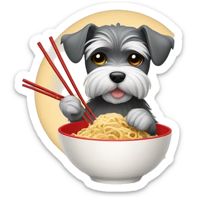 schnauzer eating ramen noodles with chopsticks sticker