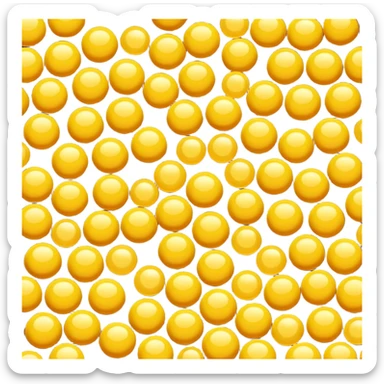 loose group of small round golden-yellow wax pellets, slightly flattened, soft matte finish, smooth uniform appearance, resembling glossy candy drops, apple emoji style, soft lighting, subtle shadows, transparent background, emoji scale sticker