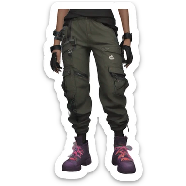 Edgy Shy Anthro cool pretty colorful dark cat-fursona techwear cargo pants sticker