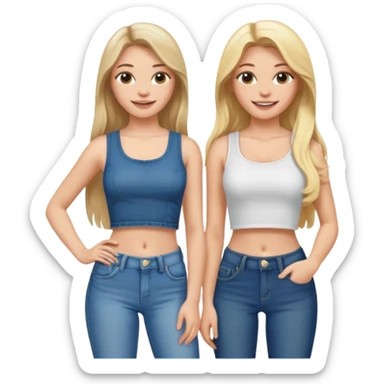 a long hair brunette white girl and a blonde girl in jeans and crop tops smiling friends sticker