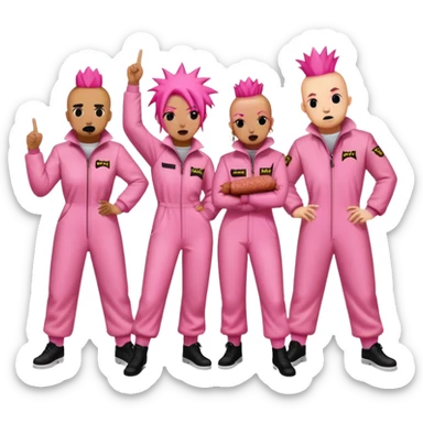 punk artists in pink jumpsuits protesting for spam meat as art sticker