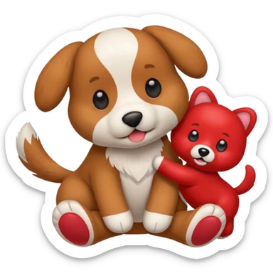 Dog playing with a stuffed animal sticker