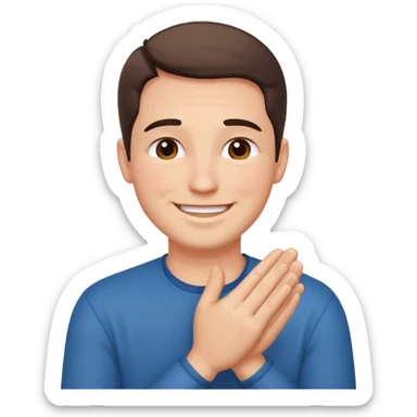 Create a blushing smile face with prayer hands by his cheek  sticker