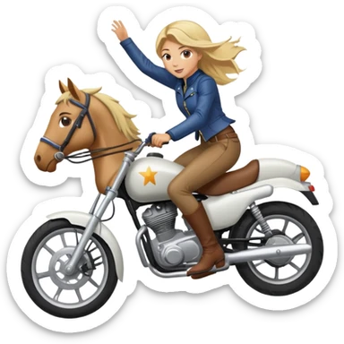 girl riding a horse jumping over a motorcycle sticker