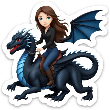 Me, a white female with long brown hair and blue eyes, wearing nothing but black clothes, and riding a VERY BLACK dragon with HINTS of RED, to your work sticker