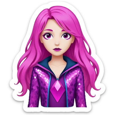 Persephone from Lore Olympus with long magenta hair, magenta sequin outfit sticker