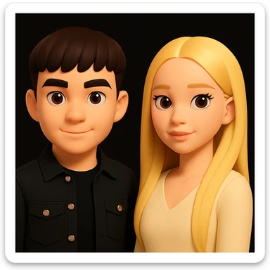 Increase the space between the guy and the girl, moving them slightly apart from each other, without changing anything else. Maintain the 3d-emoji style look in the edit. sticker