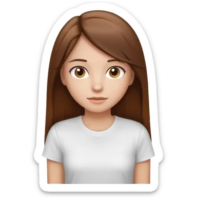 Chica de pelo liso ,largo y marrón con ojos color marrón claro y una camiseta blanca y la piel blanca sticker