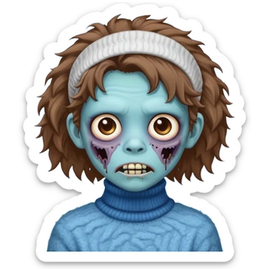 brown fluffy haired blue zombie with turtleneck sweater and hair band sticker