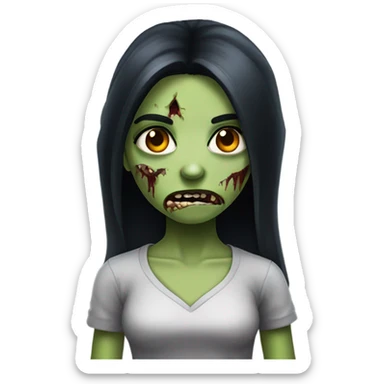 girl zombie with black long hair with teeth and serious face  sticker