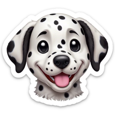 Cinematic Comical Spotted Dalmatian Portrait Emoji, Head tilted dramatically with an exaggeratedly shocked or amused expression, featuring a striking Fur of predominantly white with vivid black patches, wide, expressive eyes filled with playful disbelief, Simplified yet hilariously expressive features, highly detailed, glowing with a slightly sassy glow, high shine, dramatic yet playful, stylized with an air of cheeky charm, bright and endearing, soft glowing outline, capturing the essence of a spirited and over-the-top guardian, so meme-worthy it feels like it could side-eye its way into internet fame instantly! sticker