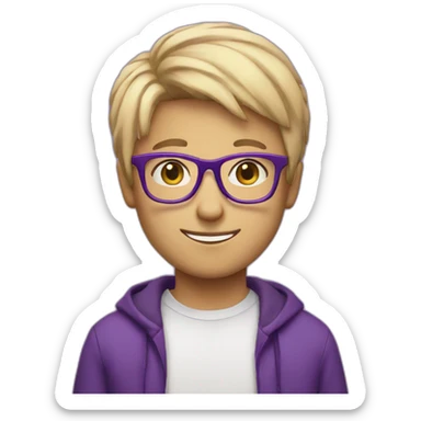blondie boy in specs with a purple cup sticker