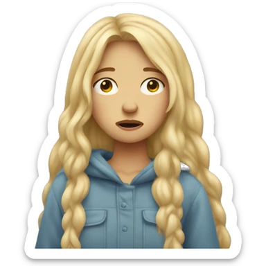 sad cozy blonde longhair girl crying full body  sticker