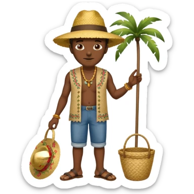 Gars Créole réunionnais ti jean chapeau paille savate  au pieds  sticker