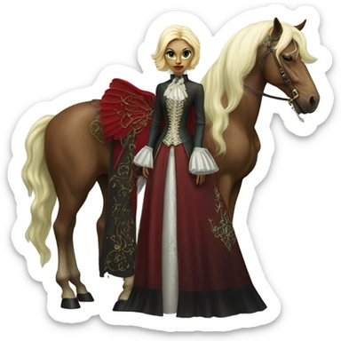 "galora green blonde alien woman" in red Victorian dress elegant, full body, winged horse sticker