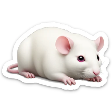 Realistic fat white rat with pink eyes lying down, full body showing sticker