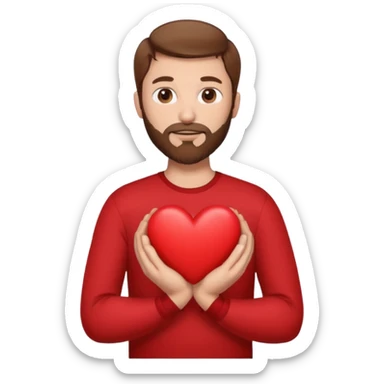 Man with brown hair & beard holding heart in his Arm  sticker