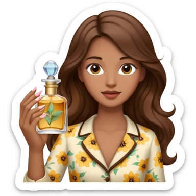 Half body pretty long hair woman holding parfume sticker