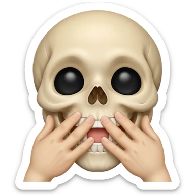 laughing skull, iOS emoji style, hand covering mouth, giggling, eyes closed, lighthearted sticker