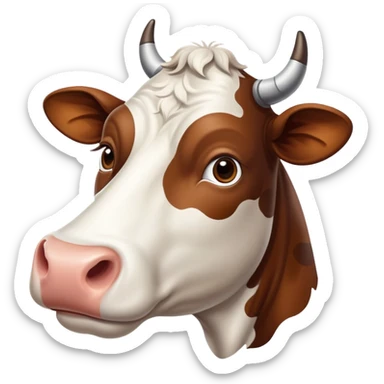 cinematic-noble-brown-and-white-cow-portrait-emoji,-poised-and-regal,-with-a-large,-sturdy-build-and-a-beautifully-patterned-hide-of-rich-brown-accented-by-crisp-white-patches,-deep-set-soulful-brown-eyes,-simplified-yet-sharp-and-sophisticated sticker