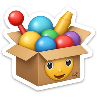 cardboard box with toys sticker